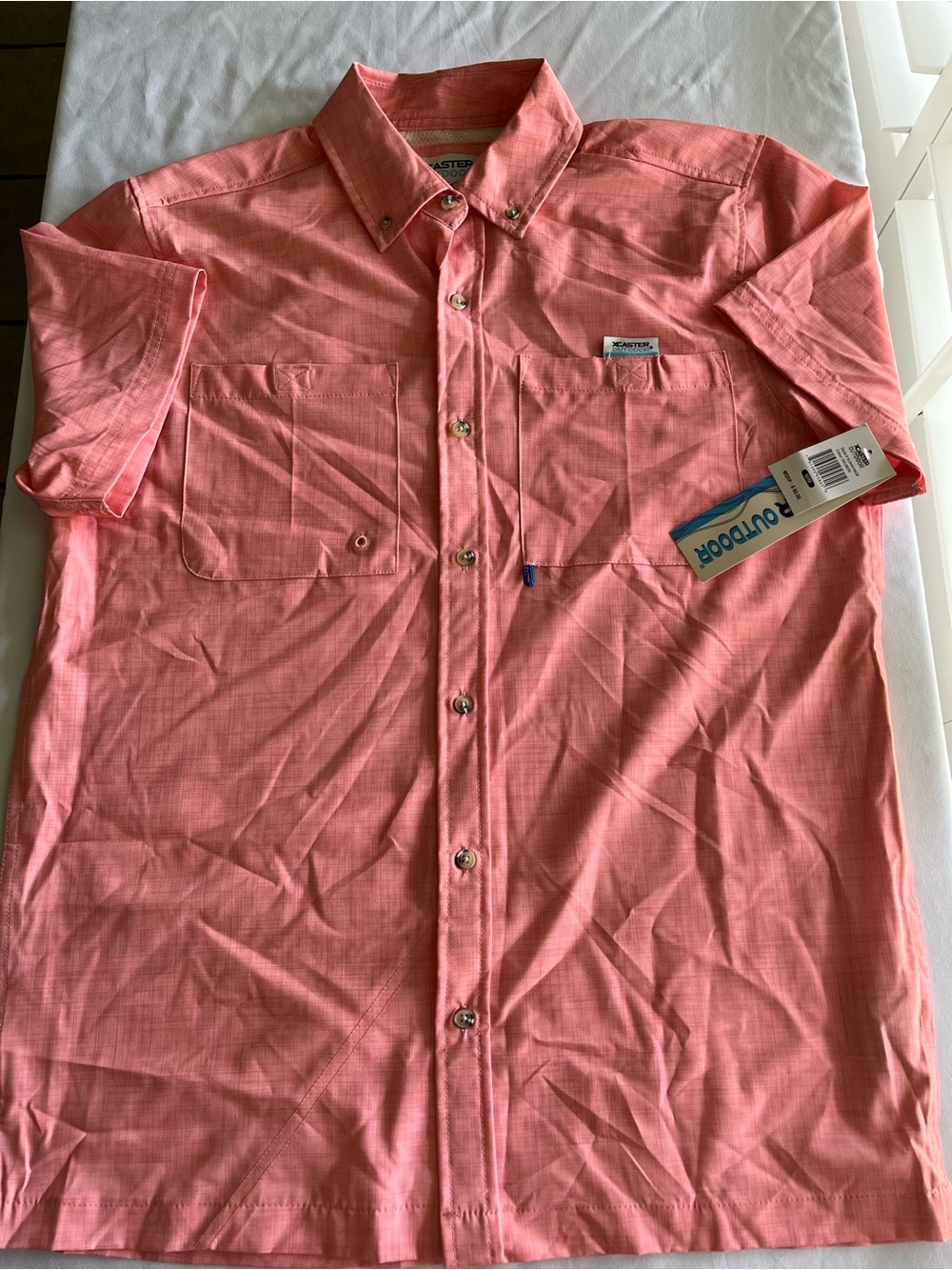Xcaster outdoor Medium Short Sleeve Button-Up Shirt in Coral NWT